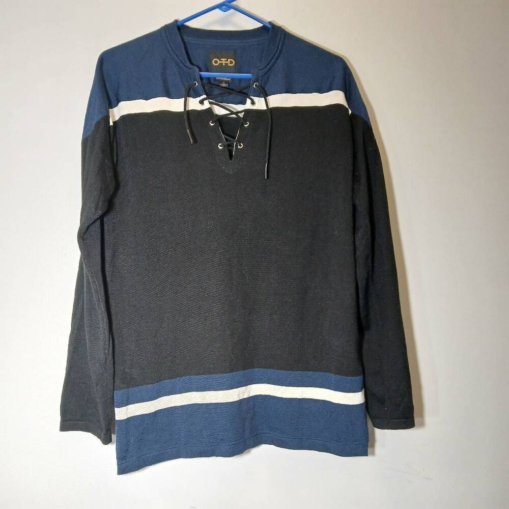 On this day otd mens small cotton viscose blue black color block sweater